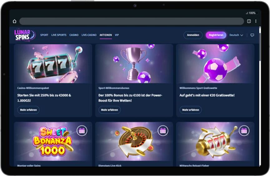 Bonusbereich von Lunar Spins auf Mobilgeräten
