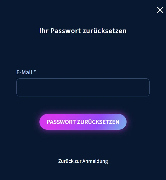 Formular zum Zurücksetzen des Passworts